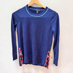 J.Crew Womens XS Merino Wool Navy Sweater With‎ Red & Blue Side Ties